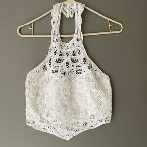 Free People sz XS white‎ lace halter crop top NWT MSRP $69